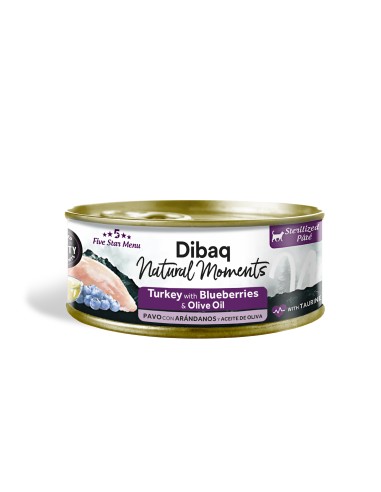 Dibaq Natural Moments 5 Star Esterilizado Pavo con Arándanos |Alimento Húmedo para gatos | Dibaq
