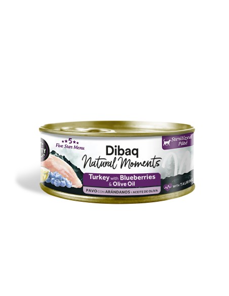 Dibaq Natural Moments 5 Star Esterilizado Pavo con Arándanos |Alimento Húmedo para gatos | Dibaq