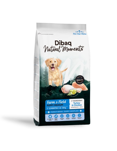 Dibaq Natural Moments 5 Star Pavo y Pollo Cachorro razas medianas |Alimento Seco | Dibaq