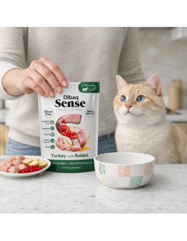 Dibaq Sense Bocaditos en salsa Pavo con Conejo |Alimento Húmedo para gatos | Dibaq
