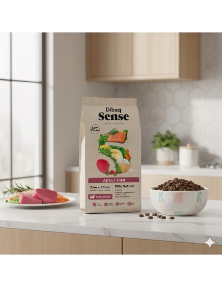 Dibaq Sense Low Grain para Adultos Mini Salmão e Atum |Alimento Seco para cães| Dibaq